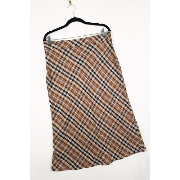 Vintage White Stag Skirt Womens 12P Brown Plaid Bias Cut Preppy Dark Academia - Picture 9 of 12